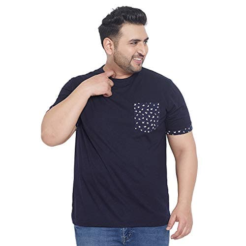 Bigbanana Men's Round Neck T-Shirt (Geoff,Navy Blue,6XL)