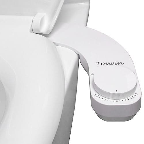 Toswin Left Handed Bidet Left Hand Bidet Left Side Control Bidet Attachment for Toilet with Dual Front & Rear Nozzles and Adjustable Water Pressure -White Knob