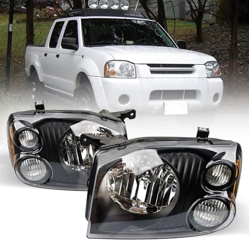 Misakomo Headlights Assembly Fit for 2001 2002 2003 2004 Nissan Frontier, Black Housing Headlamps Replace 260608Z325, 260108Z325, NI2502130, and NI2503130 (w/o Wire Harness and Bulbs)