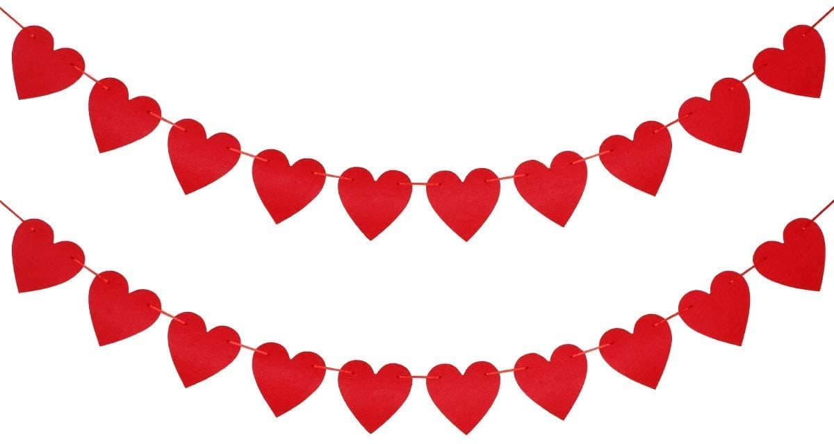 HK balloons 2Pcs/Lot Red Hearts Felt Garland- Valentines Day Decorations Valentines Heart Garland, Heart Decorations, Valentines Day Garland