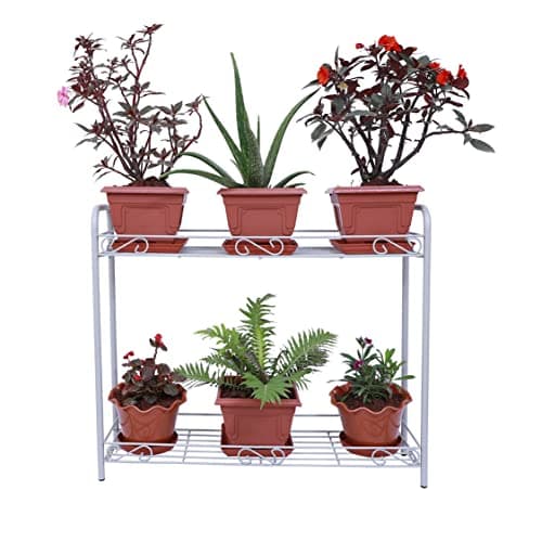 D&V ENGINEERING - Creative in innovation Metal 2-Tier Plant Stand Rack|Indoor & Outdoor Flower Pot Holder for Balcony, Living Room, Garden|Easy Assembly, No Bolts/Screws Grey