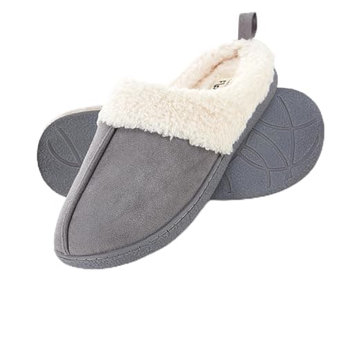 Floopi House Slippers for Women, Fur Lined Clog Womens Slippers Cozy Memory Foam with Indoor & Outdoor Anti Skid Sole (M, Grey-301)