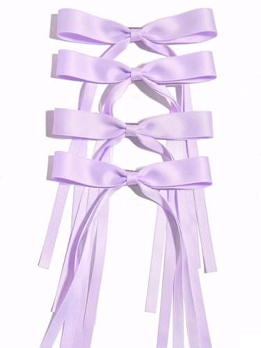 Ayesha Purple Hair Bows Clips Bows with Long Ribbon Purple Bows Barrettes Hair Accessories for Women Girls 4PCS