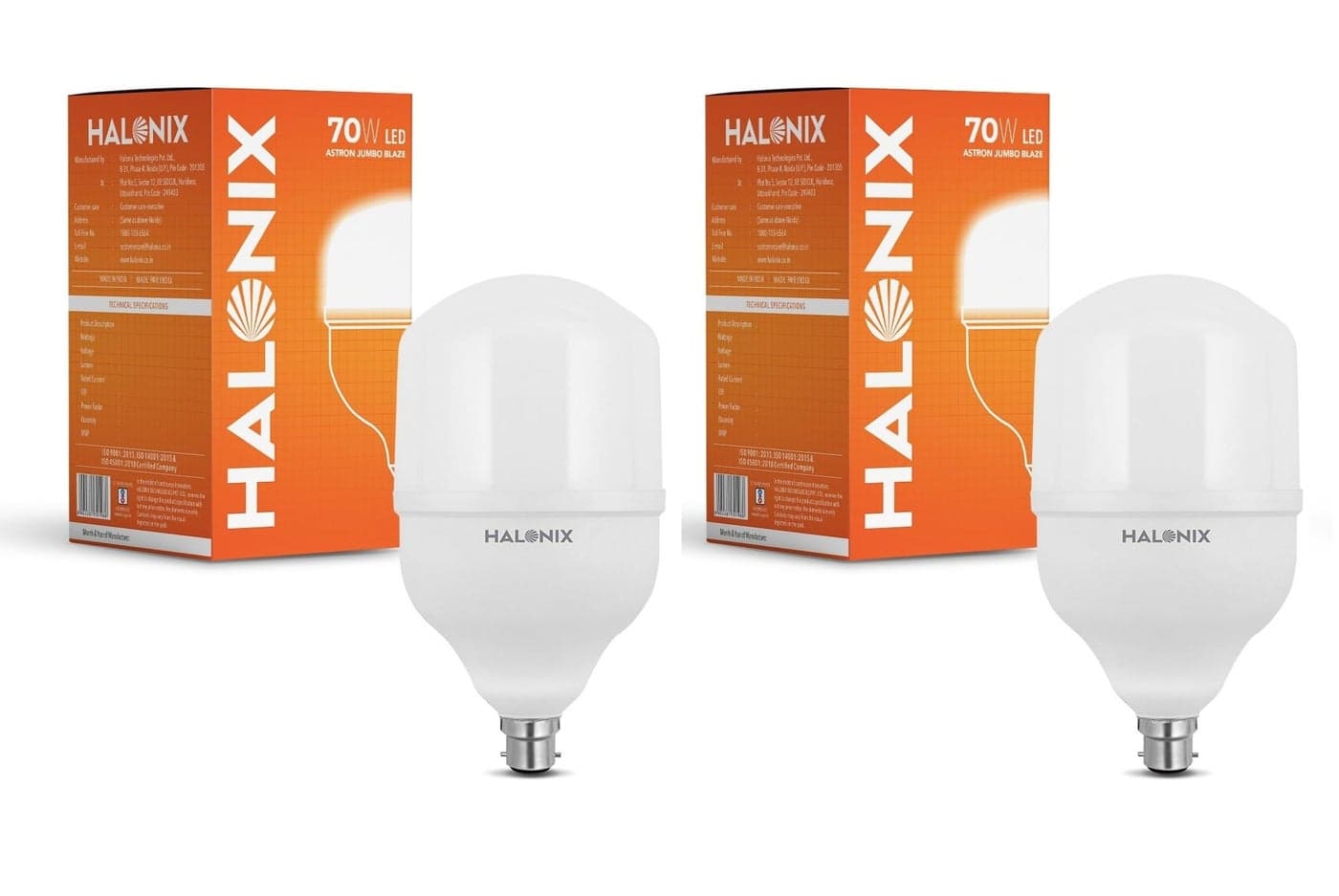 Halonix 70W LED Light Bulb | Cool Day Light (6500K) |Pack of 2 |Energy Efficient| 4kv Surge Protection |Base- B22