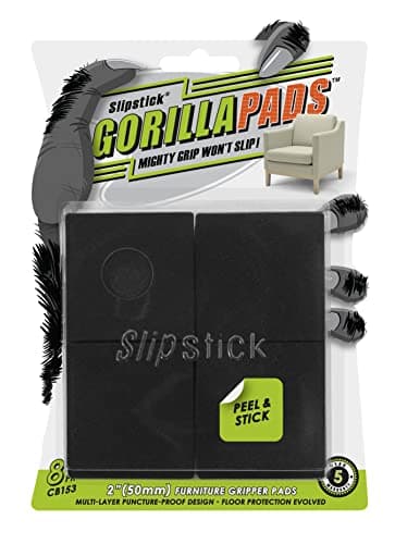 Slipstick GorillaPads Non Slip Furniture PadsGripper Feet Floor Protectors Set of 8 Premium 2 Inch Square Self Adhesive Rubber Stoppers for Furniture Legs