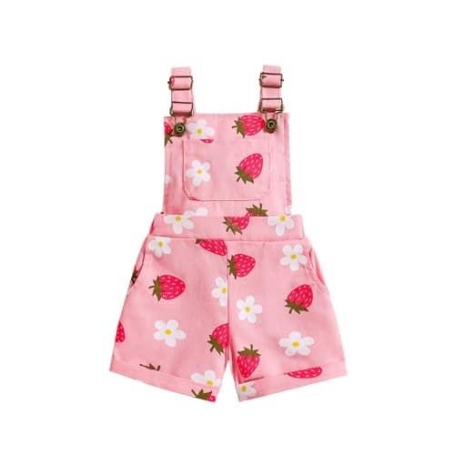 Ayalinggo Toddler Baby Girl Sunflower Print Overalls Shorts with Pocket Suspender Trousers Cute Summer Clothing Outfit (Pink, 12-18 Months)