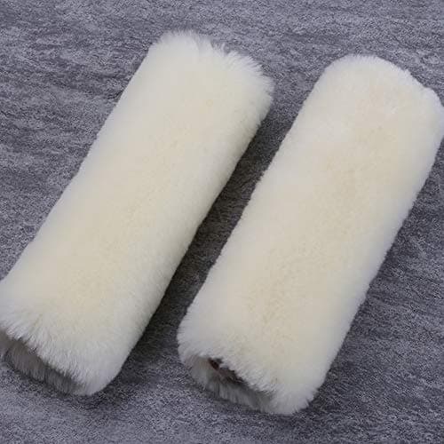 OGLAND 2 Pack Natural Fur Comfort Auto Authentic Sheepskin Car Seat Belt Pads for Adults Soft Texture Shoulder Neck Cushion Pad Protector Genuine Australia Merino Wool Cover Cream White