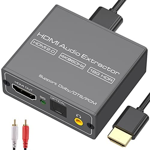 VPFET 4K60Hz HDMI Audio Extractor Splitter Converter to Optical and 3.5mm and AUX Adapter Supports 2.0 and 18Gpbs Bandwidth Digital DTS PCM HDR10