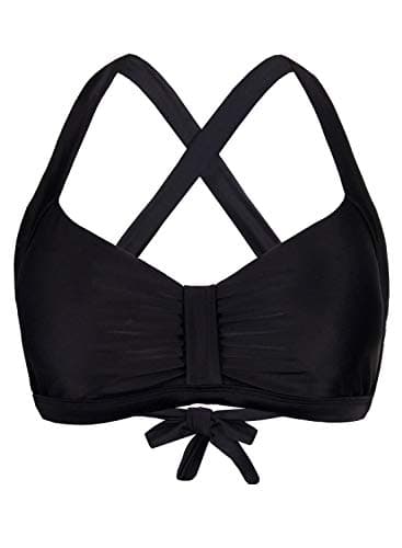 Women's Retro Printed Adjustable Thick Straps Cross Back Push Up Vintage Bikini Swimsuit Tops Only Black