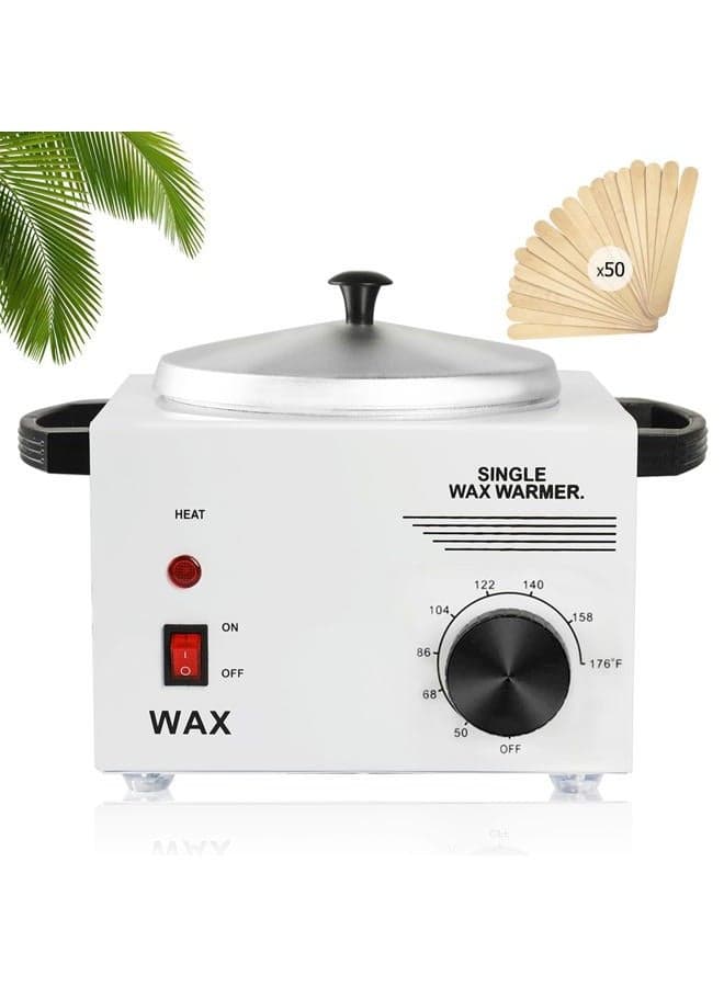 Single Wax Warmer Professional Electric wax Heater for Hair Removal- Wax Pot with 50pcs Sticks Heat up Quickly & Fahrenheit Dial, Paraffin Facial Skin Body SPA Salon Equipment