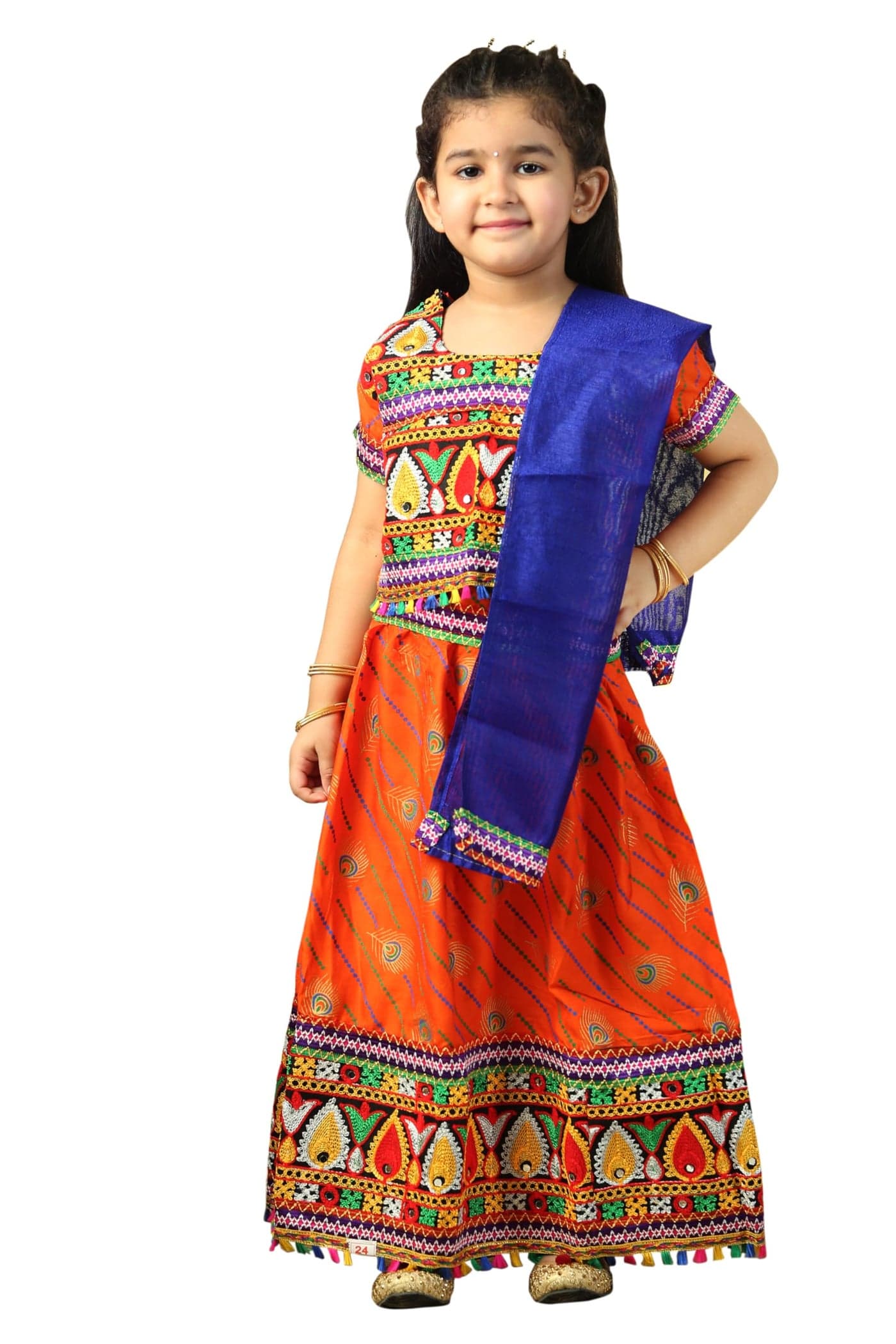 AHHAAAA Kids Embroidered Traditional Ghoomar Lehenga Choli |Chania Choli|Radha Dress|Navratri/Dandiya/Garba Dress with Dupatta for Girls (4-5 Years, Orange)