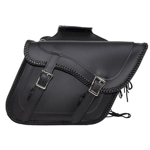 Dream Apparel Faux Leather Motorcycle Saddle Bags Throw Over Saddlebags PVC Motorcycle Side Bags for Honda Shadow Sportster Softail Dyna Vstar Black No Studs