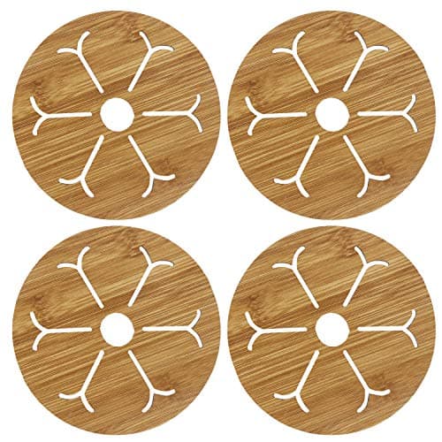 HOKIPO® Eco-Friendly Bamboo Wooden Coasters for Home Pan Pot Holder for Dining Table Heat Pad for Kitchen - Pack of 4 (AR2925)
