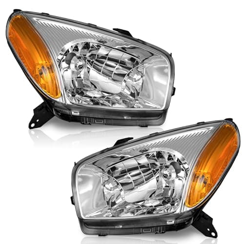 WEELMOTO for 20012003 Toyota Rav4 Headlight Assembly Replacement For 0103 Rav4 Headlamp with Chrome Housing Amber Reflector Left Right Side
