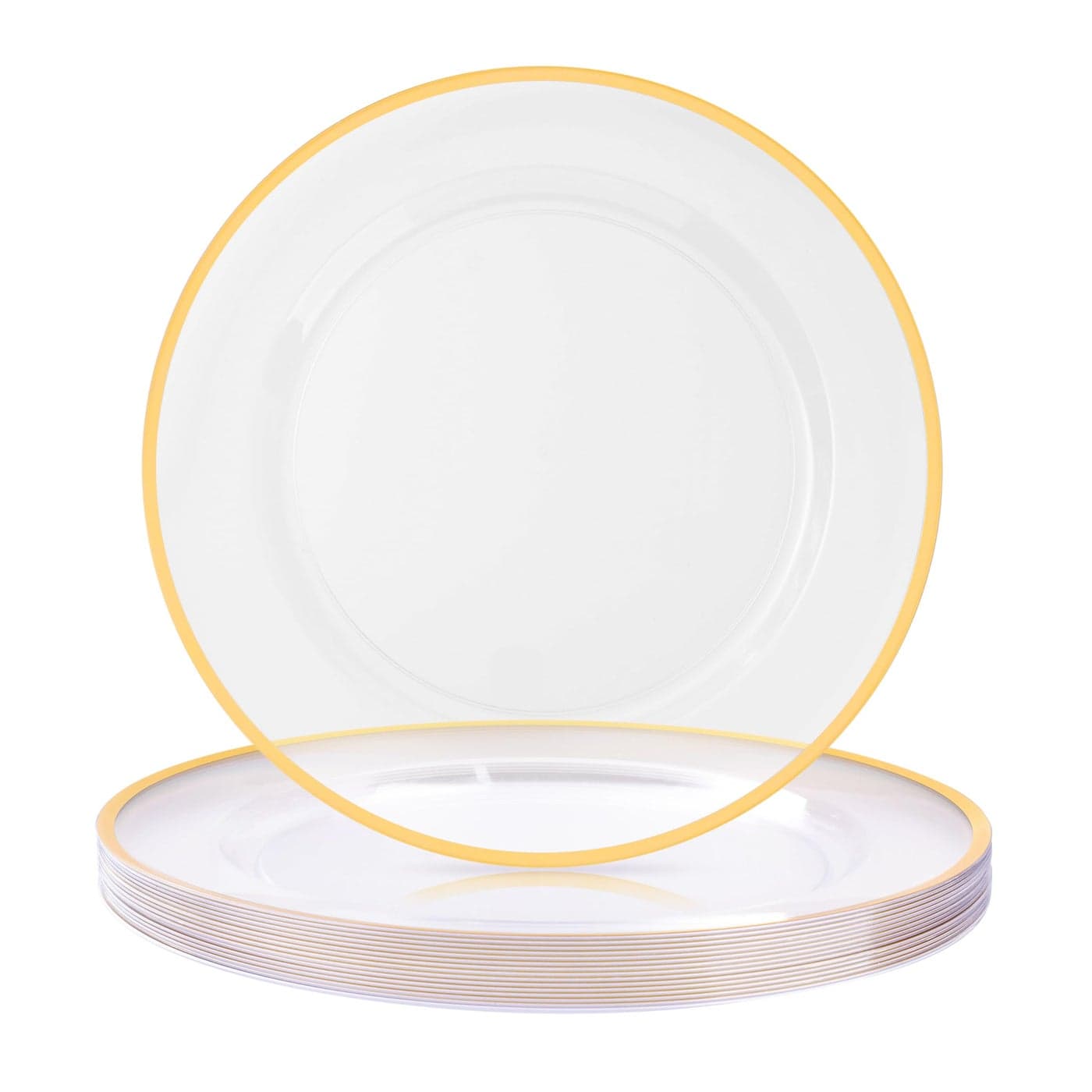 BESTSTAR 12 Inch Disposable Charger Plates 15 Pack Plastic Clear Plates with Gold Rim Perfect Table Decor for Party Wedding Dinner
