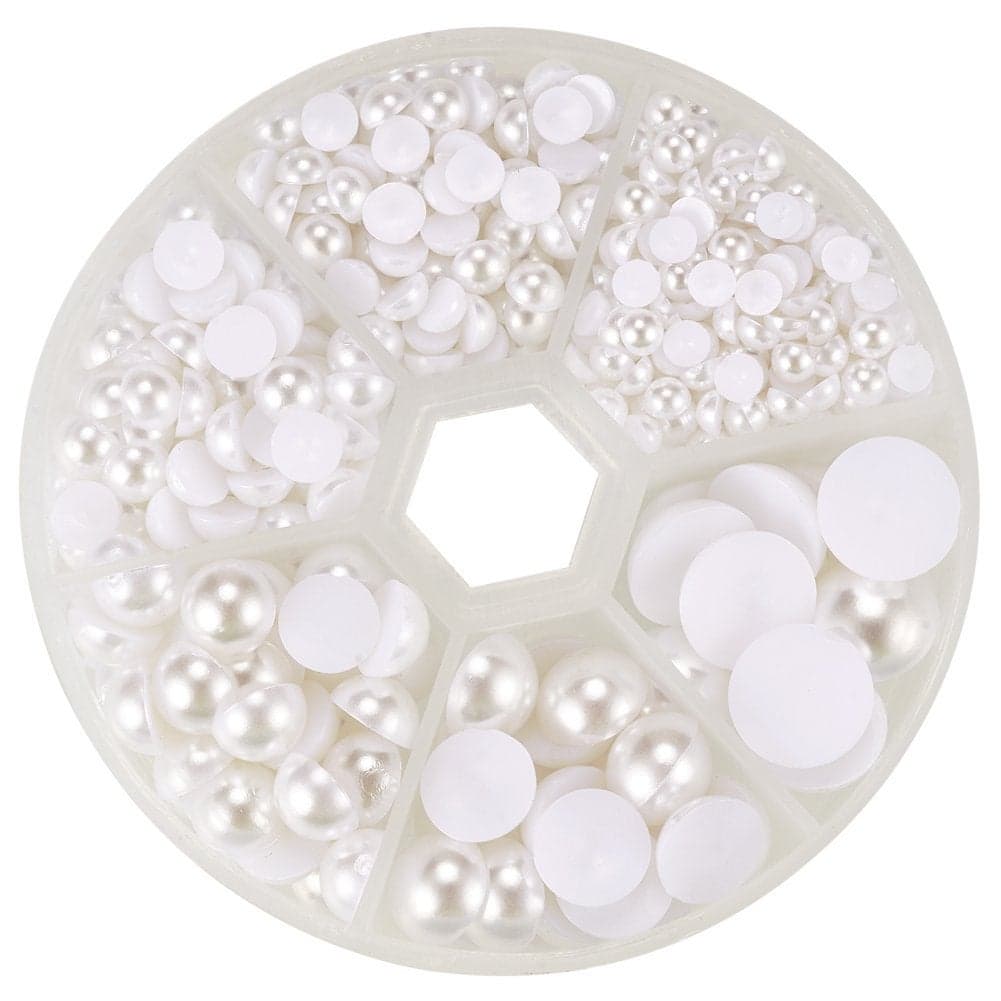 PH PandaHall 6 Sizes White Flat Back Pearls Cabochon 690pcs Flat Pearls Gems for Cup Nails Crafts Shoes Hairband Scrapbooking Embellishment Makeup Wedding Phone Case Making 4mm 5mm 6mm 8mm 10mm 12mm