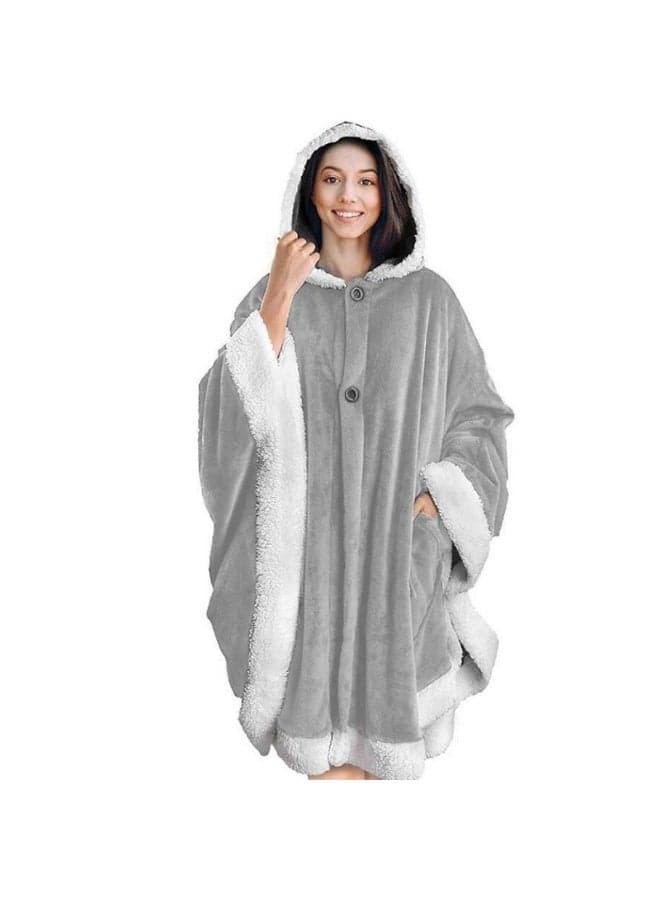 PAVILIA Women's Hooded Shawl Blanket, Warm Cape Blanket, Angel Shawl, Hooded Pocket, Adult Women's Gift (Light Grey)