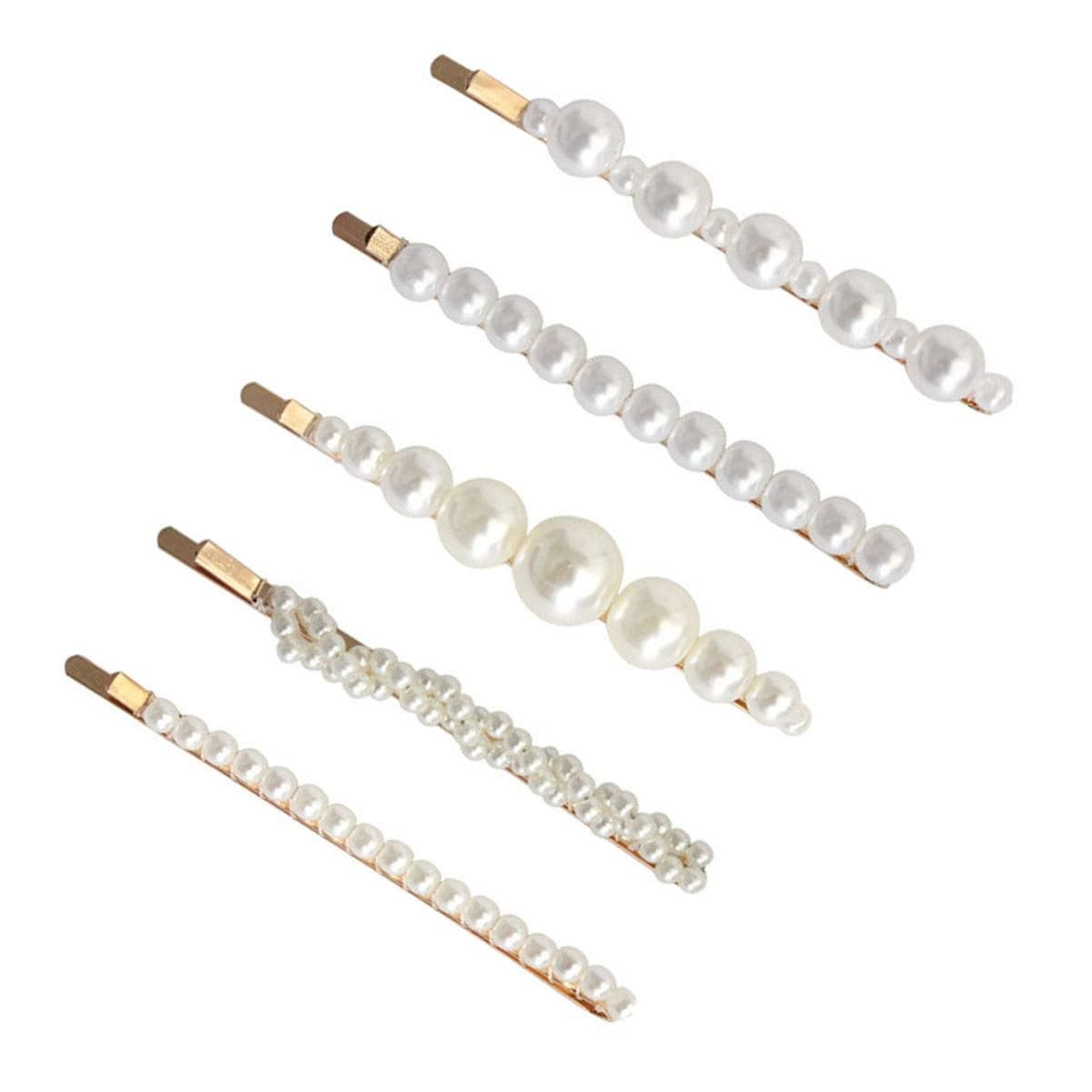 5Pcs Vintage Artificial Pearl Gold Alloy Barrettes Hair Clip Bobby Pins Women Lady Fashion Sweet Side Clip Hairpin Hair Accessories for Wedding Bridal
