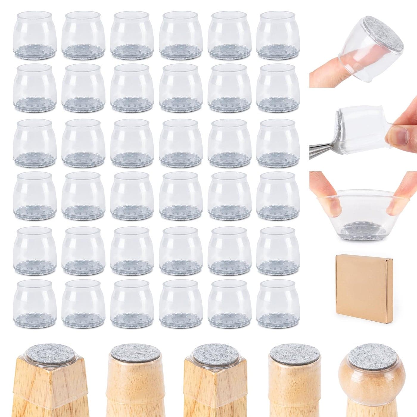 Amrules 36Pcs Chair Leg Floor Protectors for Hardwood Floors Silicone Chair Feet Caps to Protect Tile Floors Felt Pads Furniture Leg Covers from Scratches and Noise Clear Large Fit 132