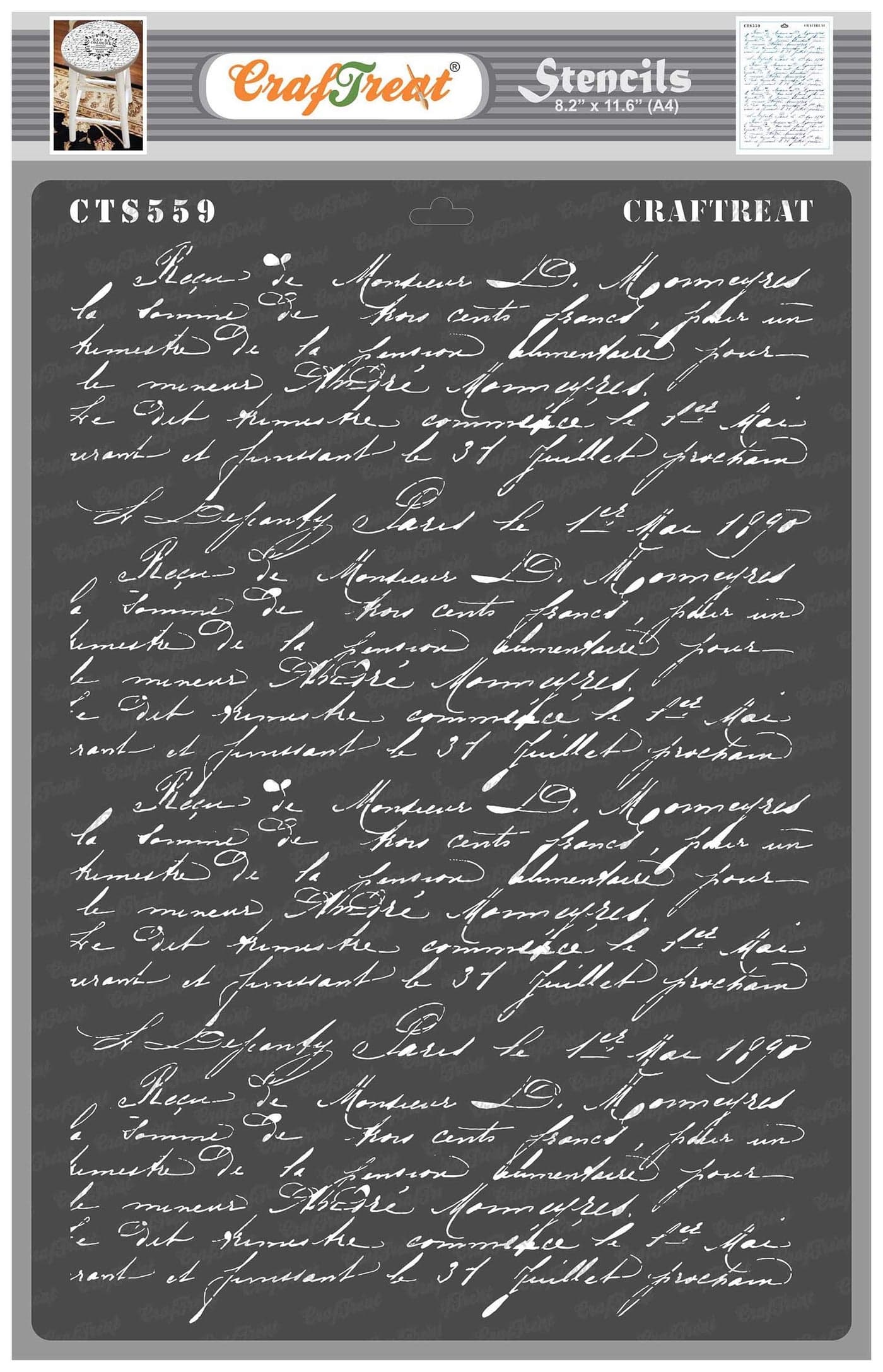 CrafTreat Reusable French Writing Stencils for Painting on Furniture Wood Canvas Paper Fabric Wall and Tile French Script A4 83 x 117 Inch DIY Art and Craft French Letter Stencils