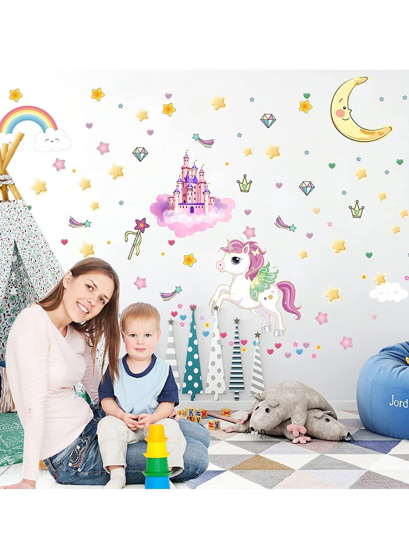 Wall Decals Glow in The Dark Stars and Unicorn Glowing Castle Moon Rainbow StickersLuminous Ceiling Decor for Kids Bedroom Great Girls Boys Gift 174 pcs