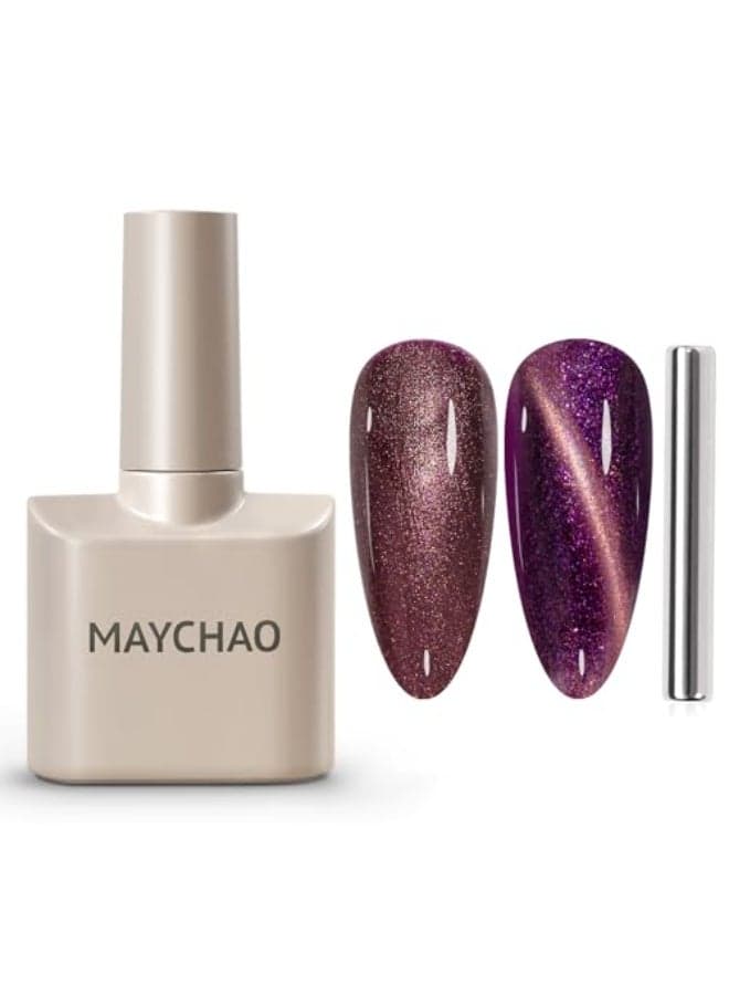 MAYCHAO 15ML Cat Eye Gel Nail Polish 1Pc Purple Shimmer Gel Polish with Magnet Soak off Holographic Magnetic Nail Polish for Nail Art Manicure Salon DIY at Home 05 OZ
