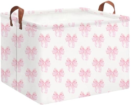 HKEC Rectangle Storage Basket with HandlesCollapsible Storage BinBooks BoxGift BasketShimmer Bowknot