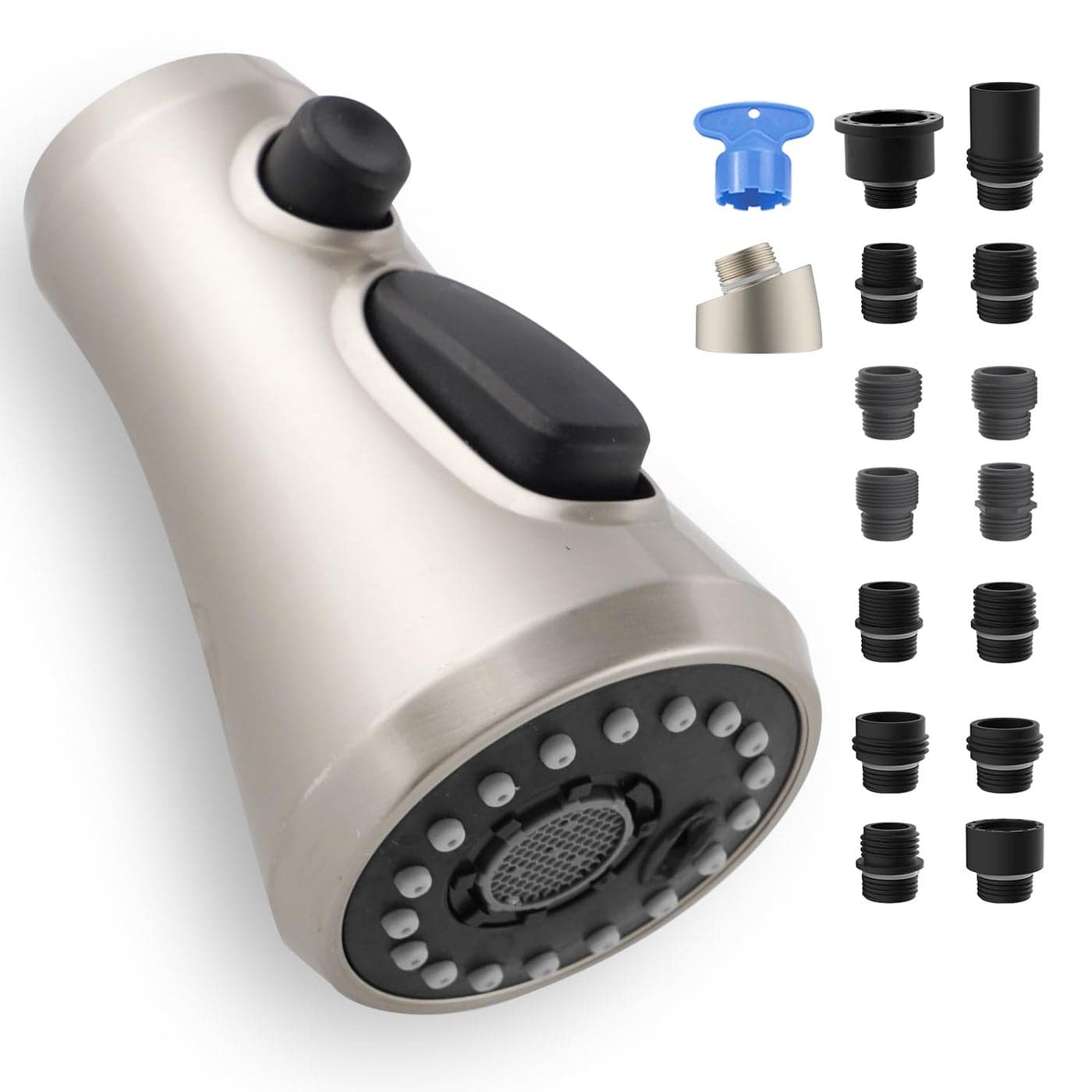 Universal Kitchen Faucet Head Replacement Compatible with KohlerMoenDelta Faucet with 15 Adapter Kit 3 Function Pull Down Sink Faucet Spray Head Brushed Nickel