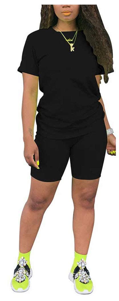 TOPONSKY 2pc Short Sets Outfits Women Sweatsuits Summer 2 piece Sports Shorts Black,M