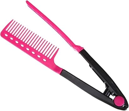 Hair Straightening Comb Haircut Antistatic V Shape Comb Clip Clamp Hairdressing Styling ToolsRose red