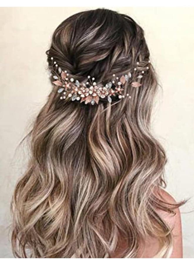GORAIS Bride Wedding Hair Vine Flower Hair Piece Rhinestone Bridal Headpiece Hair Accessories for Women