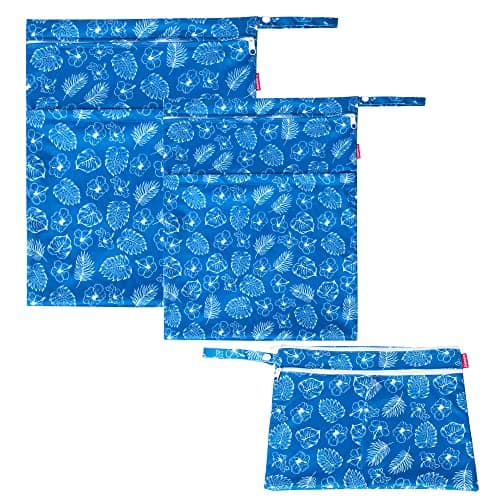 Damero 3 Pcs Travel Laundry Bags, Reusable Wet Dry Bags, Washable Dirty Clothes Bags for Gym Swimming Yoga Laundry, Blue Flowers