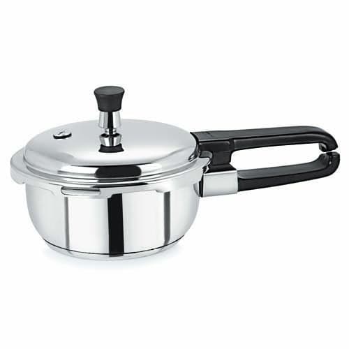 Pristine 18/8 Stainless Steel Tri Ply Induction Base Outer Lid Pressure Cooker, ISI Marked with Tadka Pan- 280ml (1.5L, Silver)