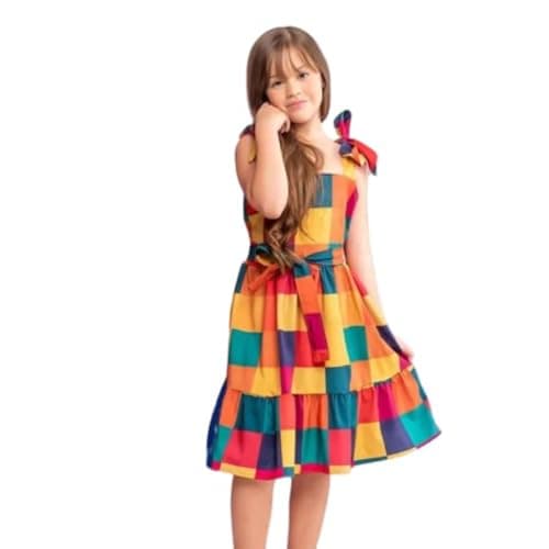 Niren Enterprise Baby Girl Frock Square Printed Square Frock for Kids Girl 1 to 7 Years Old (Square Frock, 7-8 Years) Multicolour
