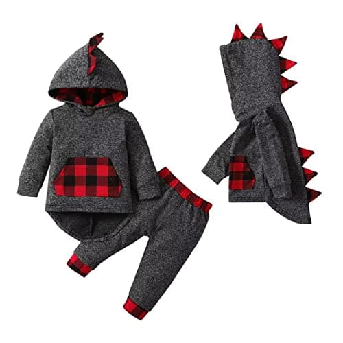 18 Months Baby Boy Clothes Toddler Infant Long Sleeve Plaid Pocket Hoodie Tops Pants Fall Winter Outfit Set 2Pcs Red hoodie clothes 1824 months110cm