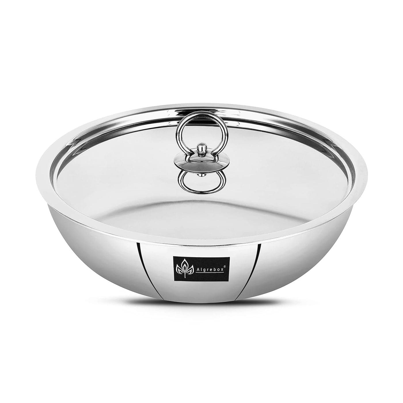 Algrebox Platinum Triply Stainless Steel Extra Deep Tasla Silver Induction and Gas Stove Friendly15 Years Warranty with Stainless Steel Lid 28cm 36 litres
