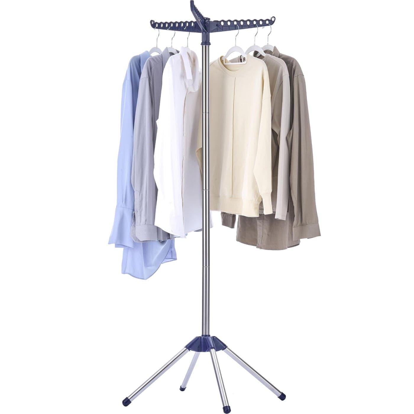 CASAMAYA Clothes Drying Rack Foldable 59 inch Tripod Laundry Drying Rack Indoor with Rotating Clothes Rail for 27 Pieces of Clothes Space Saving Blue and Silver CDR001Q01