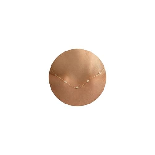 VRIUA Diamond Necklaces for Women - 14K Gold Plated Dainty Gold Necklace Flower CZ Necklace Charm Necklace for Women Minimalistic Trendy Jewelry