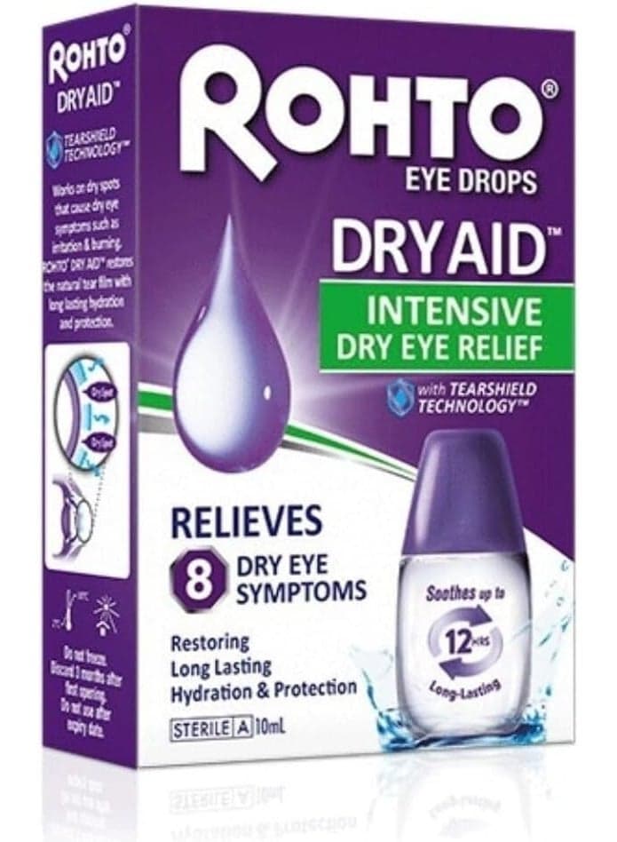 Rohto Dry Aid Intensive Dry Eye Relief - Eye Drops, 10 ml (Pack of 1) | Hydrates & Protects, Tearshield Technology, Suitable for All Dry Eye Types, Gentle Formula, Fast Relief for 8 Symptoms