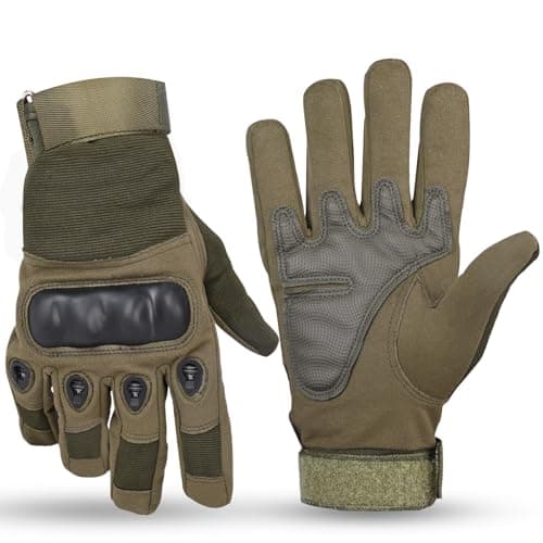 Pivalo Full Finger Bike Riding Gloves with Strong Protective Shells Anti-Skid Surface Breathable Material Glove for Motorcycle Cycling Climbing Mountaineering (Military Green, XL)