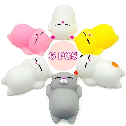 6 Pcs Cat Mochi Squishy Toys for Kids Party Favors Animals Kawaii Squishies Sensory Mini Mochi Toys for Kids Fidget Bulk Toys for Kids Prizes Easter Basket Stuffers Goodie Bag Stuffers