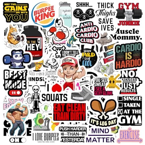 Trueflair Gym Vinyl Stickers Pack of 68, Random Designs, for Laptop, Journal, Bike Helmet, Diary, Guitar, Mobile, Waterproof, Self-Adhesive (Gym)