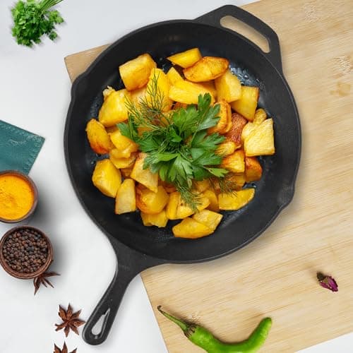 SOLARA Crownstone Premium Cast Iron Frying Pan 12 Inch with Handle, 3.3Kg Frying Pan, Naturally Non Stick Fry pan, 100 Pure and Toxin Free 30 Cm Cast Iron Fish Fry Pan or Skillet