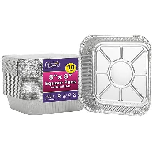 8x8 Aluminum Pans With Lids 10 Pack 8 Inch Foil Pans With Covers Cake Pans Aluminum Square Pans With Lids Disposable Food container great For Cake Baking Cooking Freezing Prepping Food