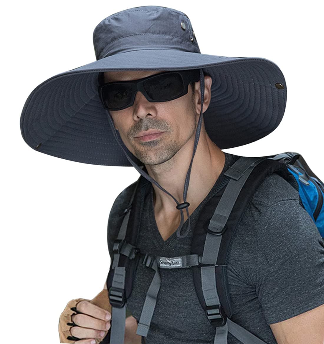 HUAMULAN 6" Wide Brim Men Fishing Summer Sun Hat Outdoor Unisex Women Bucket Hats for Hiking Beach Safari Garden Lawn Yard Work Kayaking Dark Gray