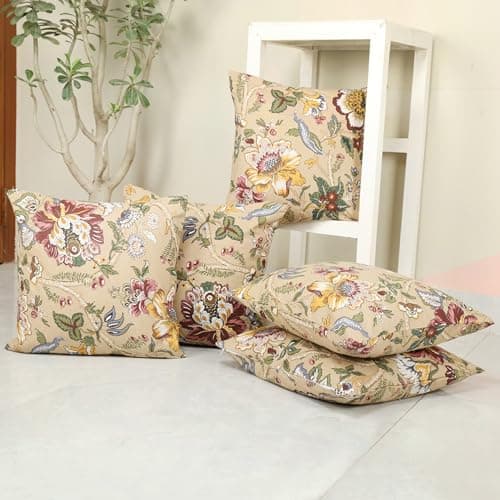 Clasiko Cotton Cushion Covers Set of 5; 24x24 Inches; Floral Fushion