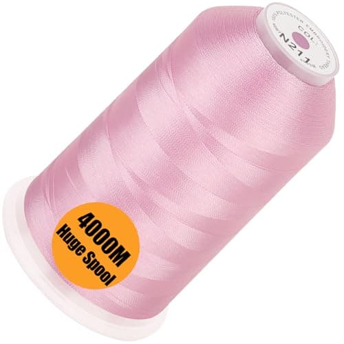 New brothread Single Huge Spool 4000M Each Polyester Embroidery Machine Thread 40WT for Commercial and Domestic Machines Pale Pink Janome Color