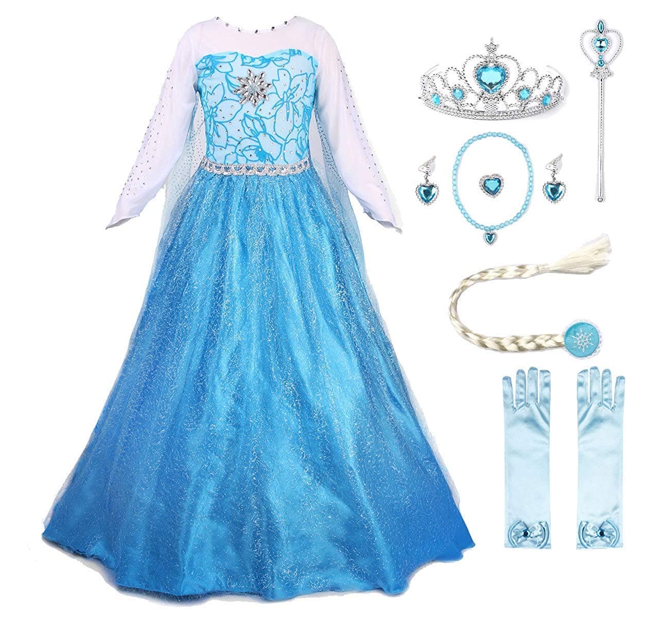 JerrisApparel Princess Dress Queen Costume Cosplay Dress Up with Accessories 34 Blue with Accessories