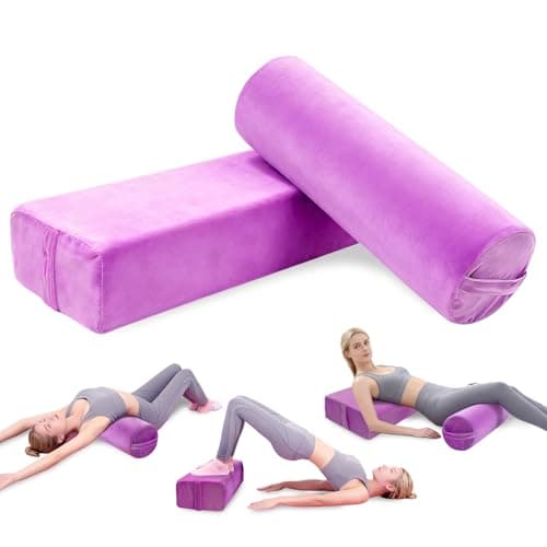 JZHLLA 2 PCS Yoga Bolster Pillow Set Washable Velvet Cover Meditation Bolster with High Density Foam and Carry Handle Rectangular and Cylinder Bolsters for Restorative Yoga