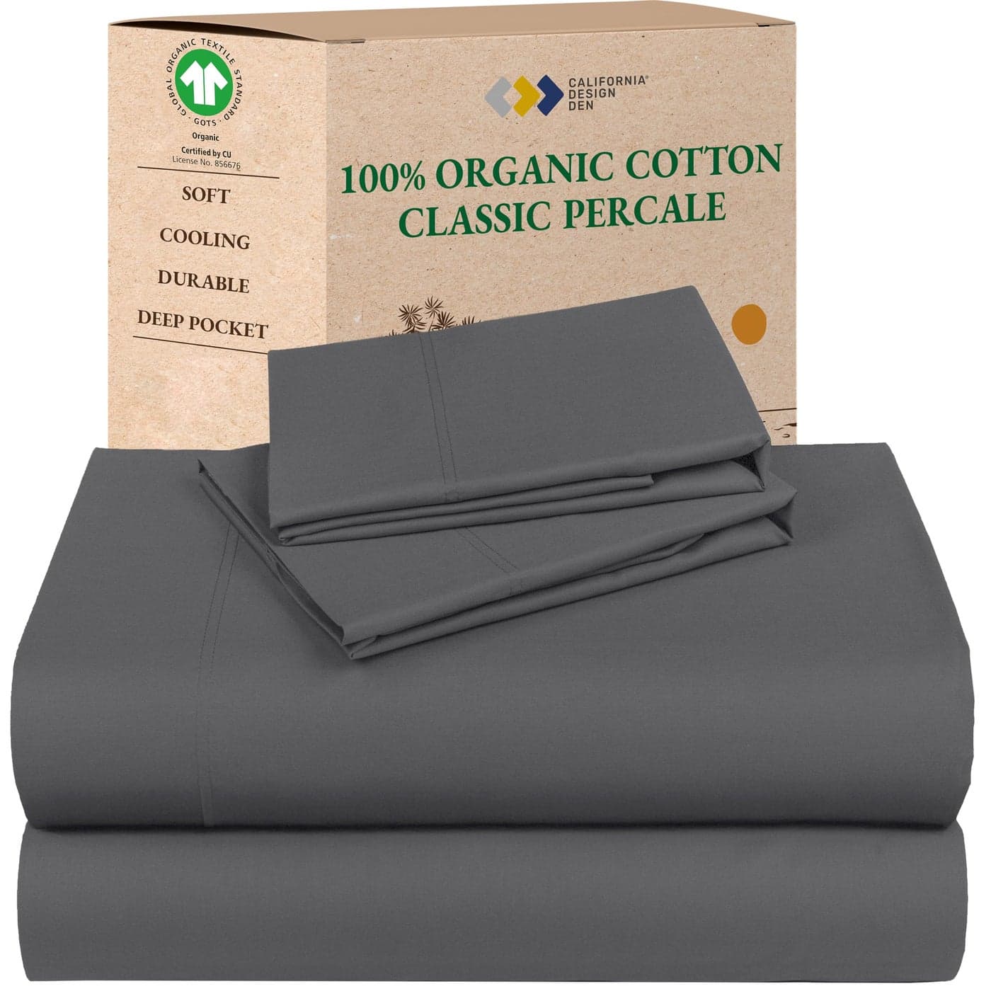 California Design Den King Bed Sheets Set Soft 100 Organic Cotton Sheets with Deep Pockets Crisp Percale Breathable and Durable Bedding Set Grey